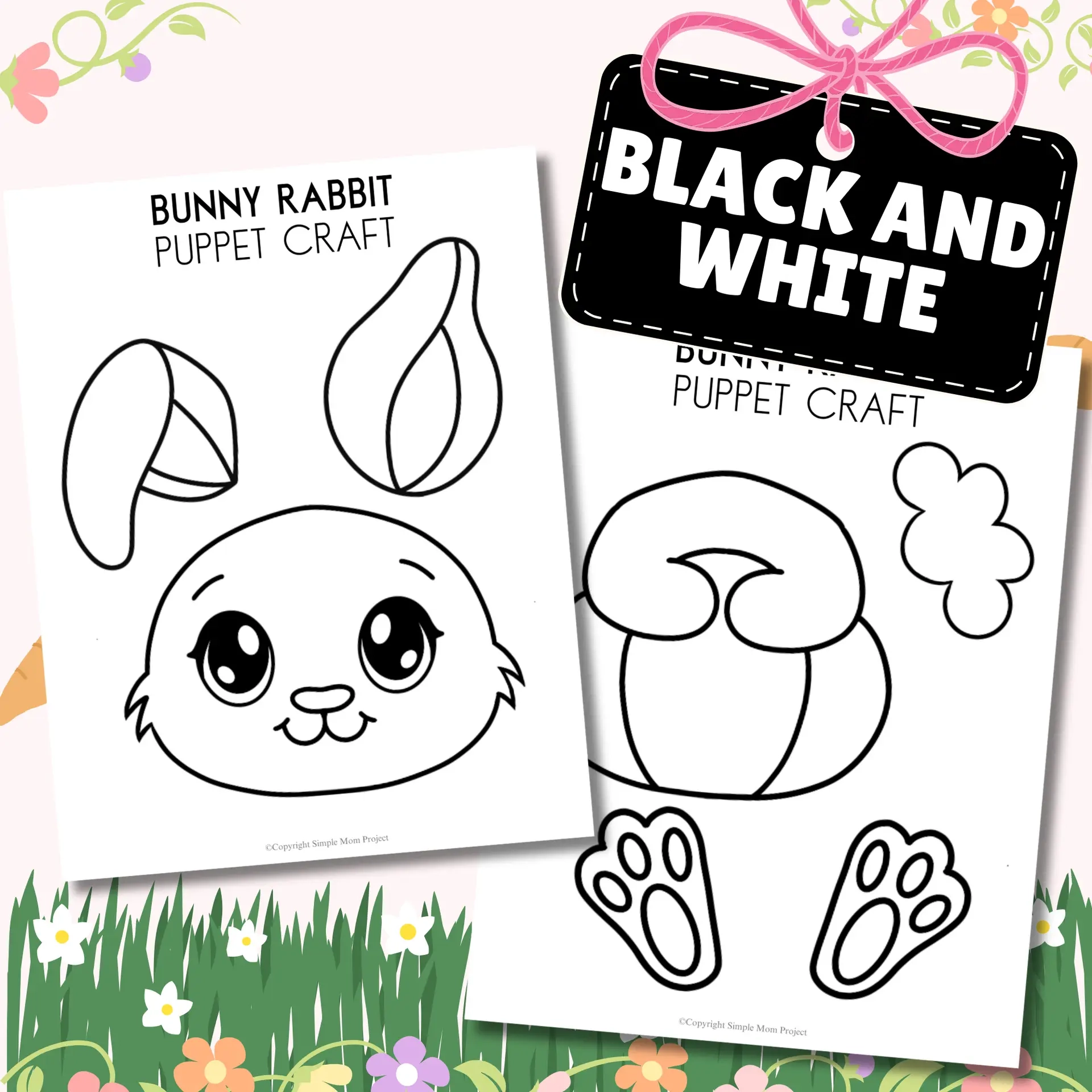 Printable Bunny Rabbit Paper Bag Puppet Template For Kids Bunny Paper Bag Puppet Activity Simple Mom Project Store