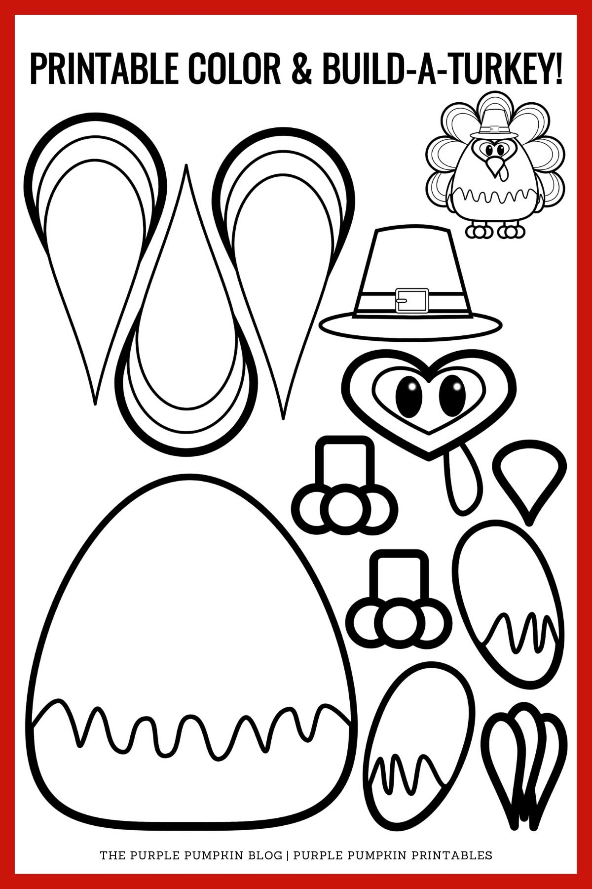 Printable Color Build A Turkey For Thanksgiving And Christmas