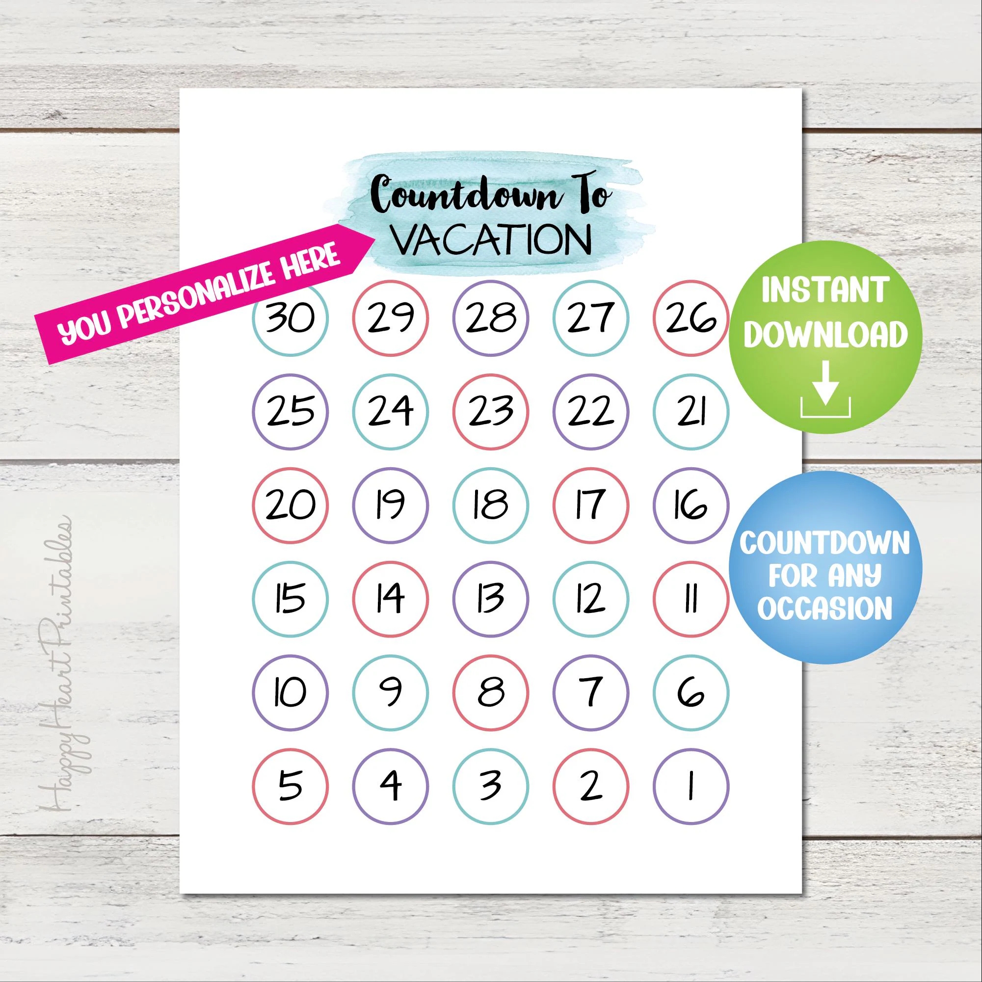 Printable Countdown For Any Occasion Personalize Editable PDF Etsy