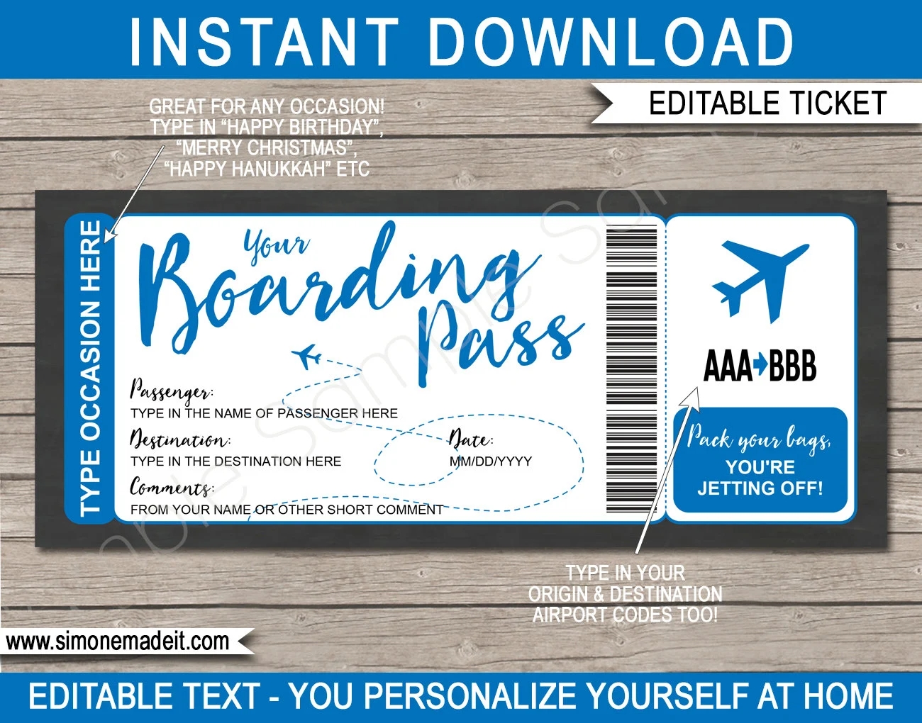 Printable Editable Boarding Pass Template Surprise Fake Plane Ticket Trip Gift Airplane Flight Destination DIY Coupon INSTANT DOWNLOAD Etsy