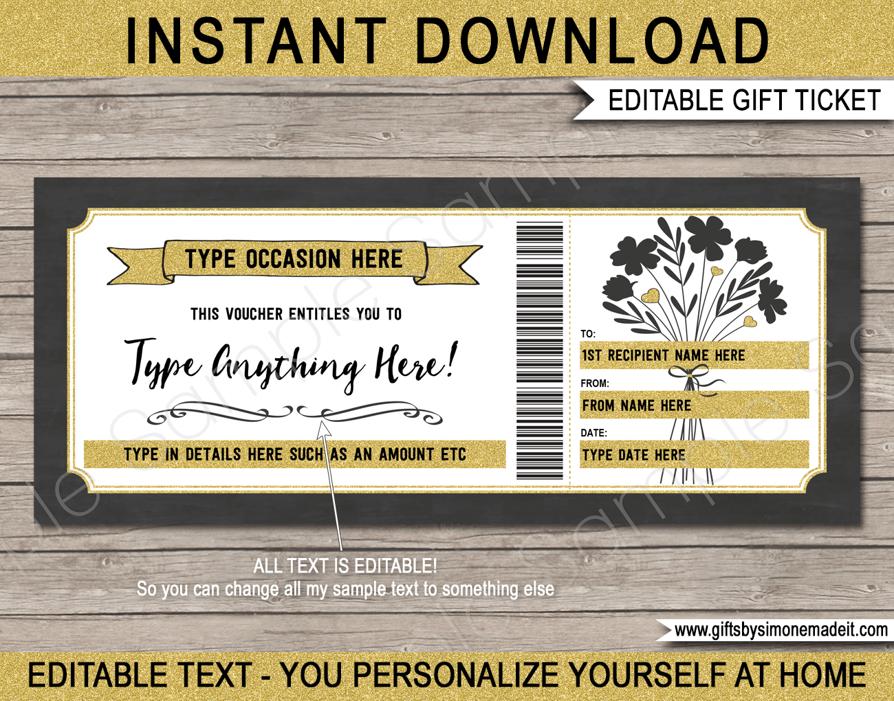 Printable Gift Voucher Template Gift Certificate Gift Card 