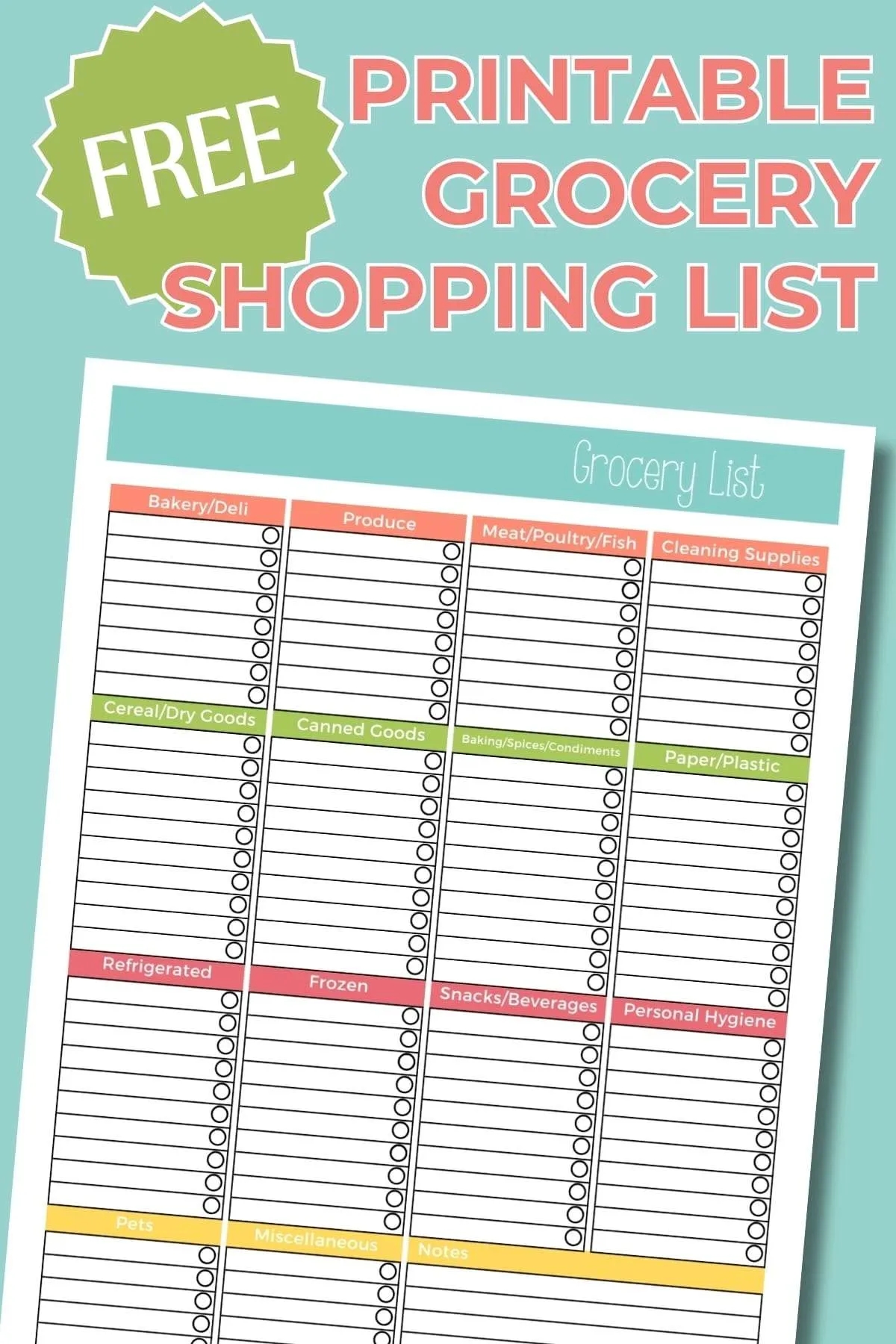 Printable Grocery Shopping List FREE PDF Download Finding Time To Fly