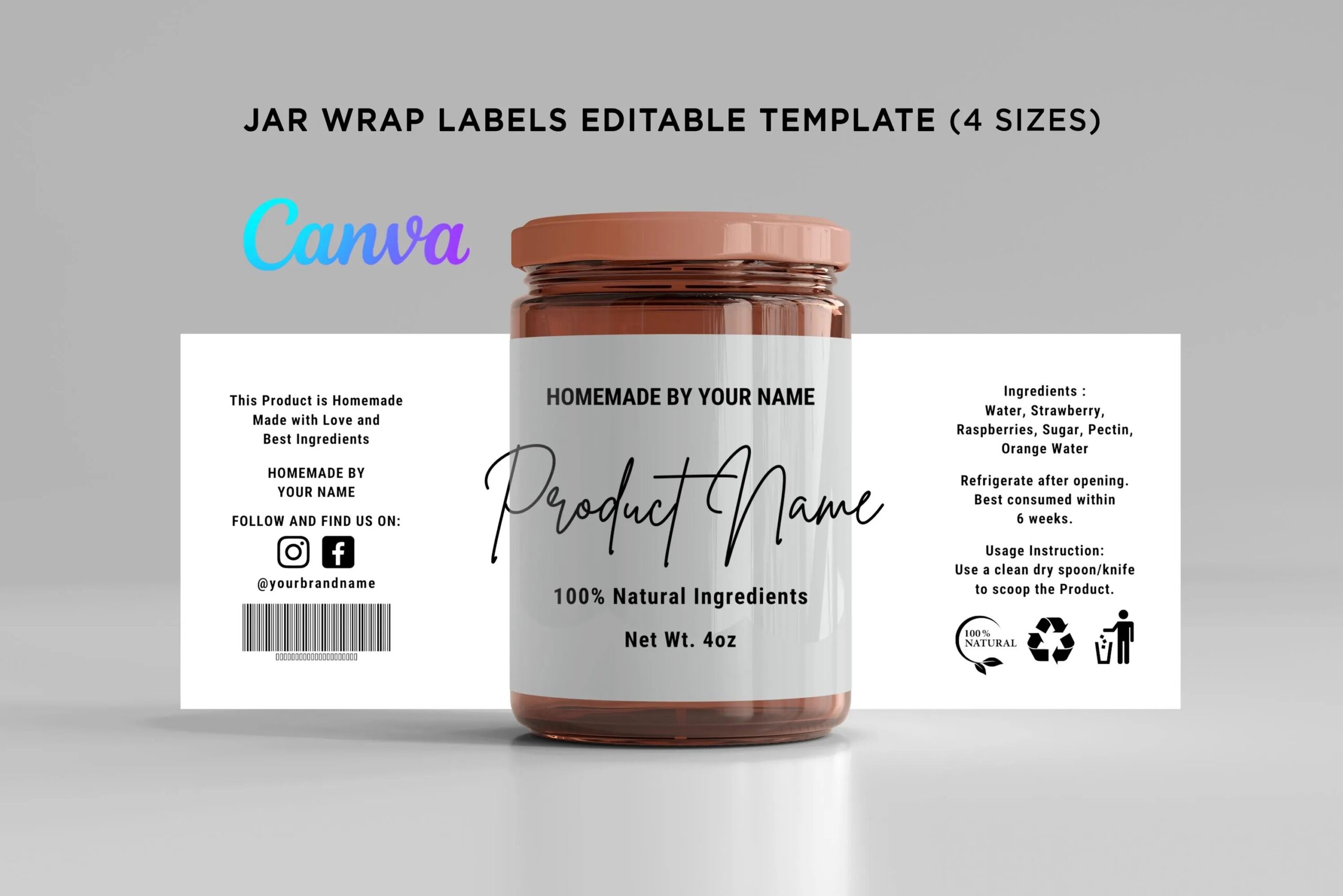 Printable Jar Wrap Around Labels Mason Jar Labels Container Jar Labels Canning Jar Wrap Labels Jam Jar Labels Template Editable At Canva Etsy