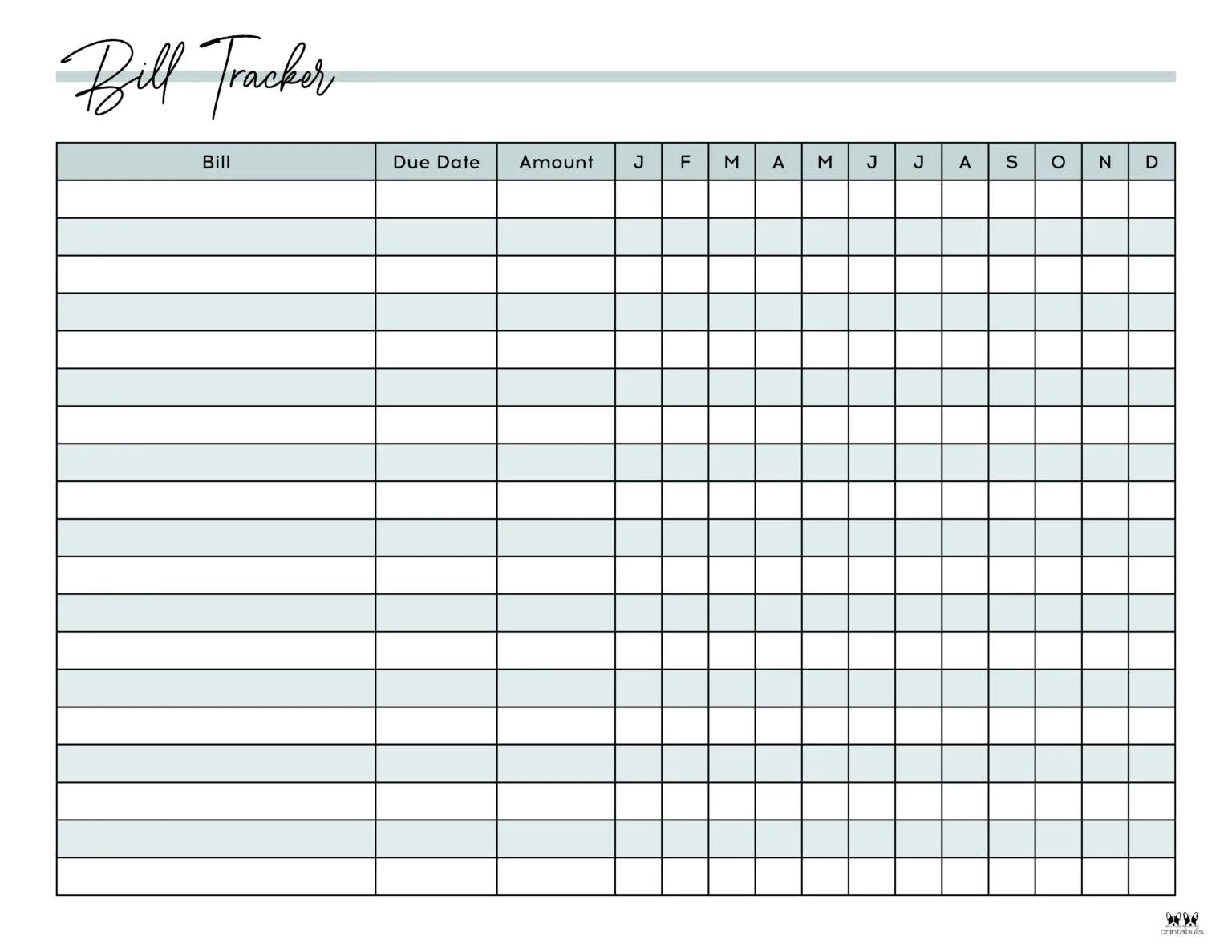 Printable Monthly Bill Tracker Printable Design Resources