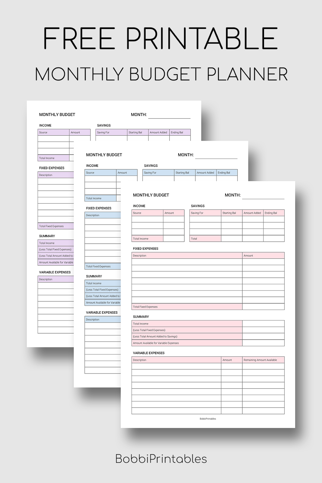 Printable Simple Monthly Budget Template
