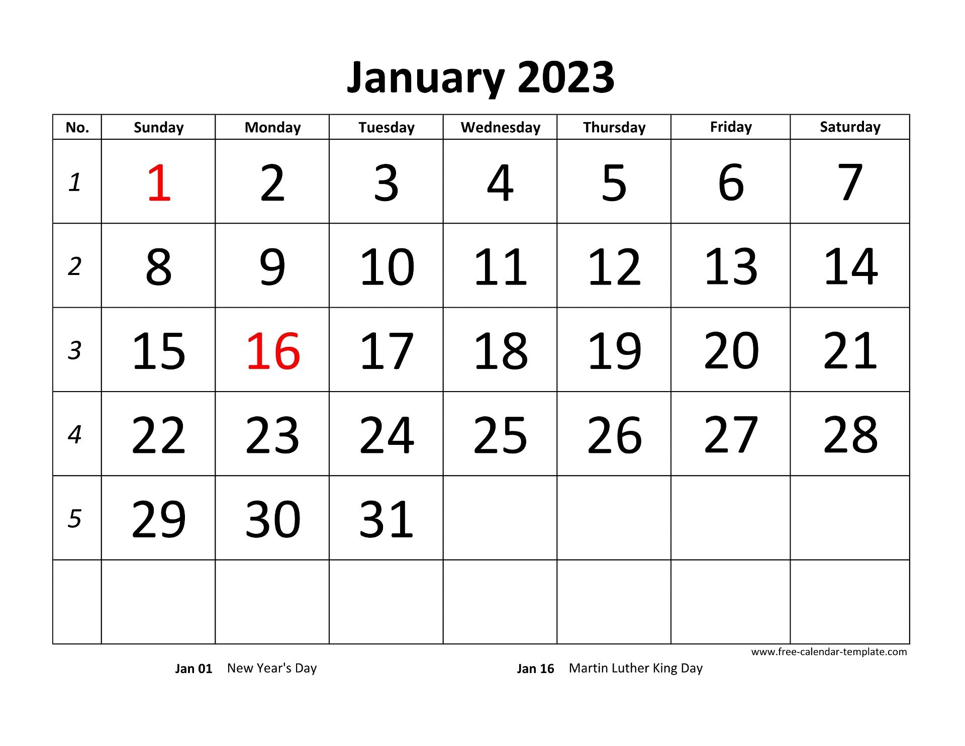 Printable Monthly Calendar 2023 Free calendar template