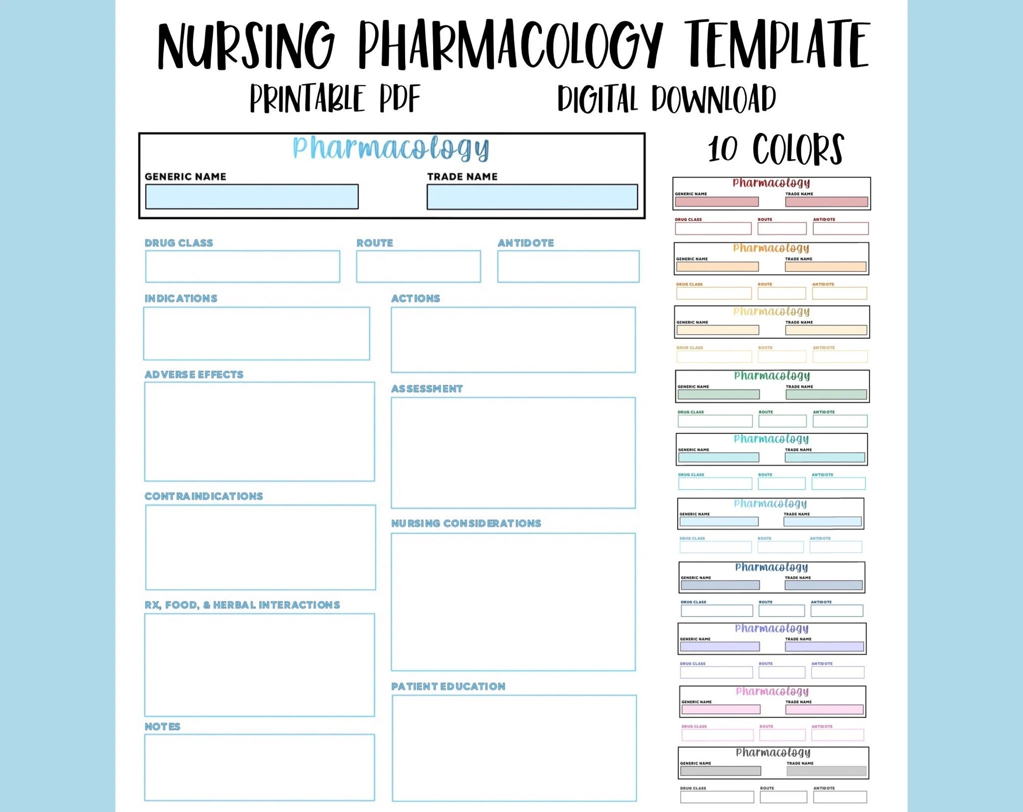 Printable Nursing Pharmacology Drug Card Template Blank Med Card 