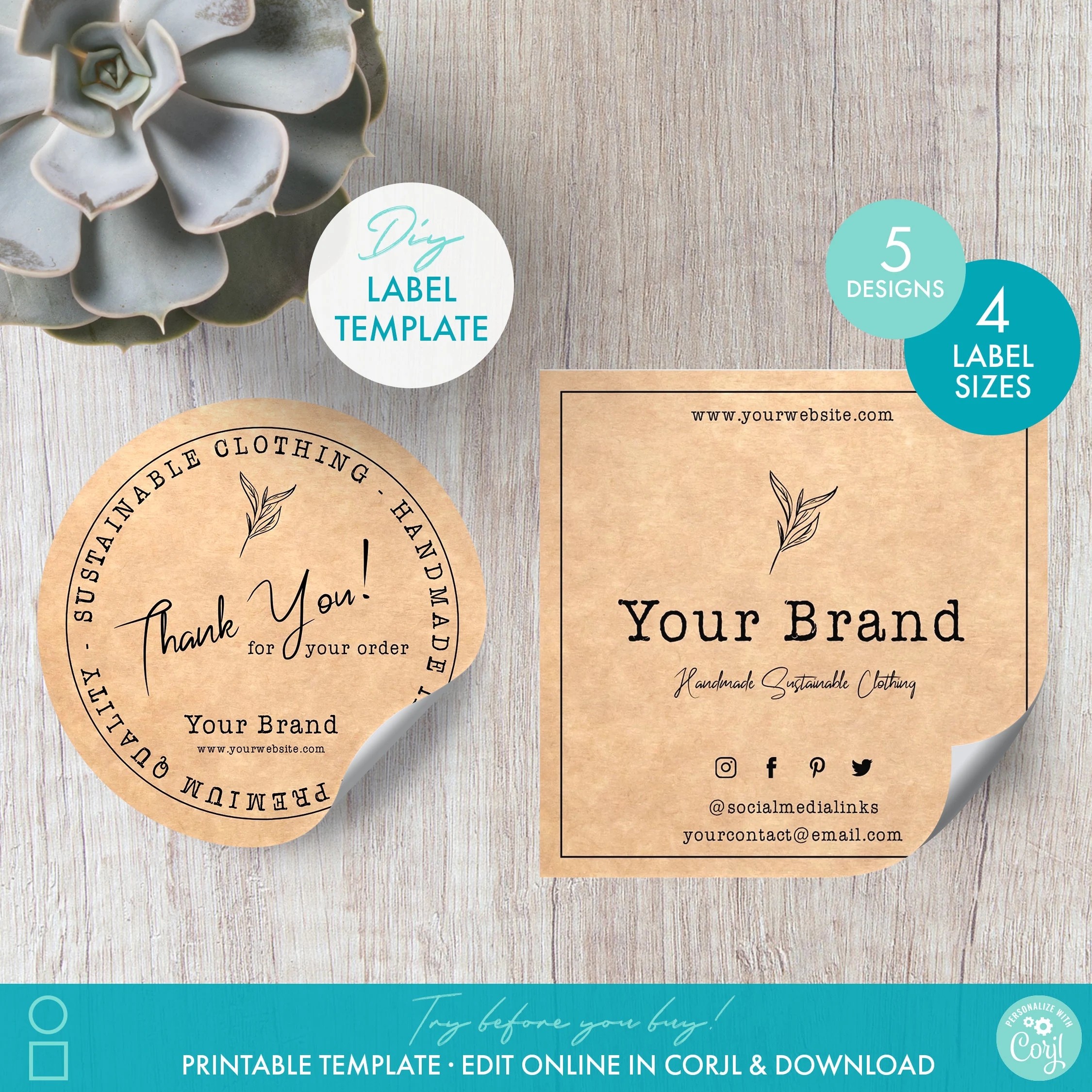 Printable Packaging Circle Sticker Label Template 4 Sizes DIY 