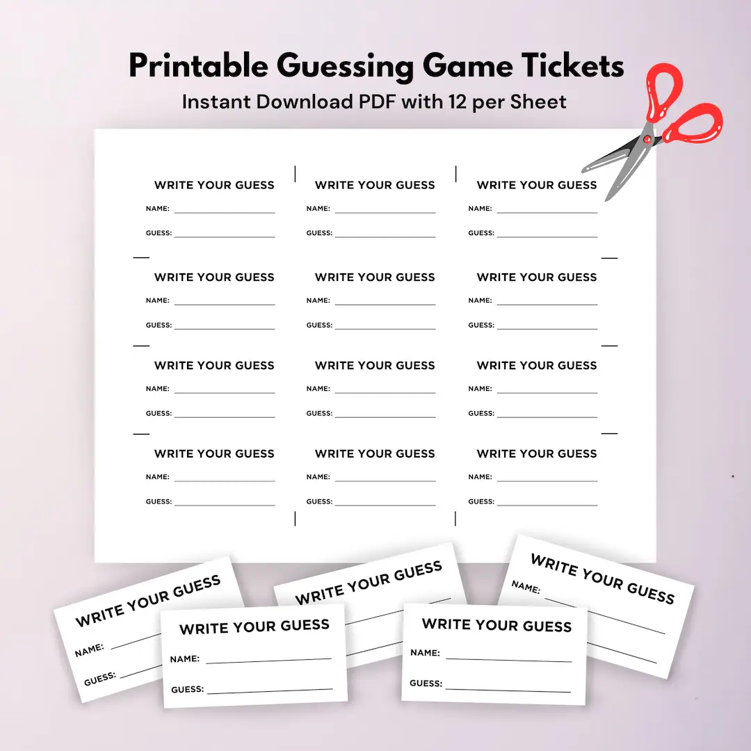 Printable PDF Guess How Many Raffle Ticket Template Guessing Game Draw Tickets Instant Download Digital File Etsy