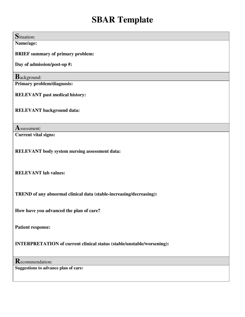 Printable Sbar Template Fill Out Printable PDF Forms Online