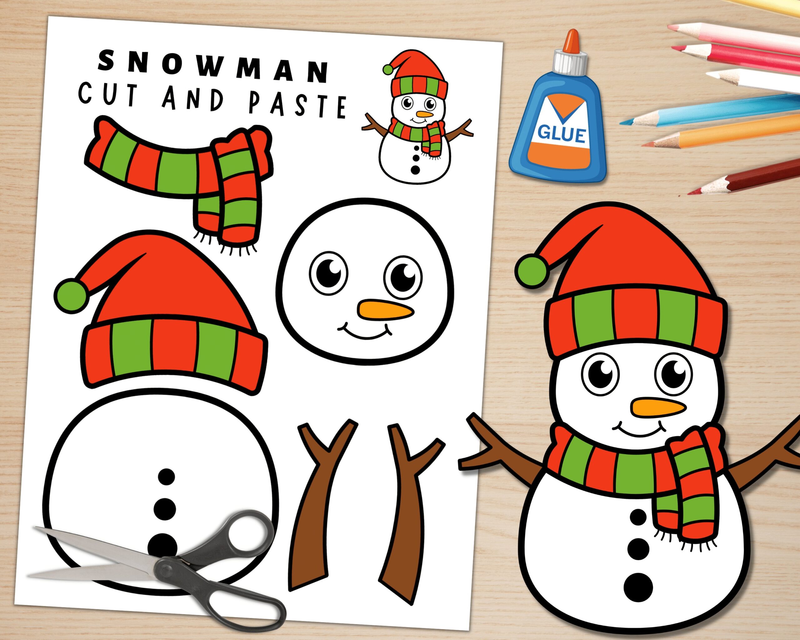 Printable Snowman Craft Template For Kids Winter Activities Color Cut And Glue Build A Snowman Digital Download PDF Etsy