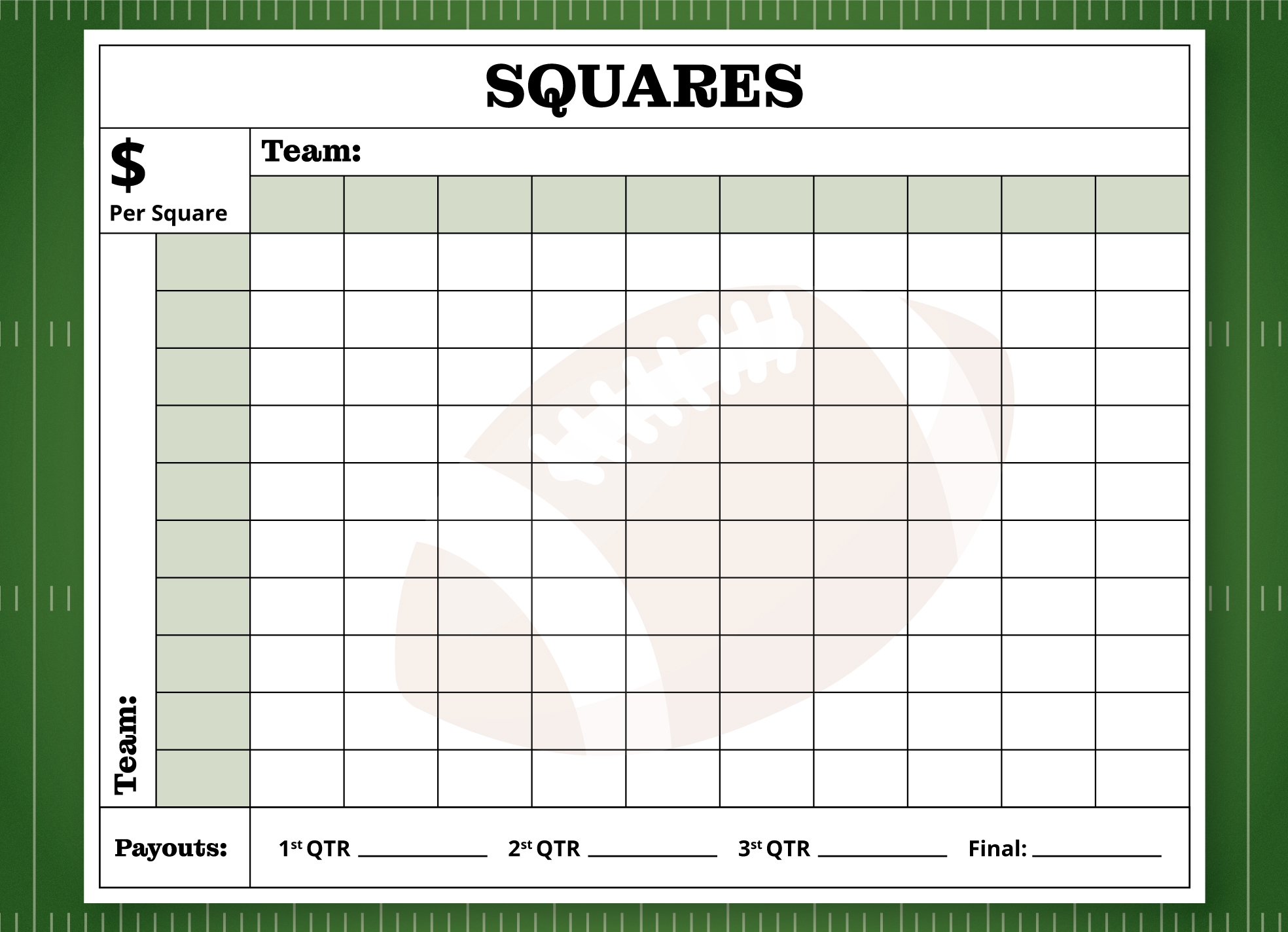 Template Blank Free Printable Football Squares 100
