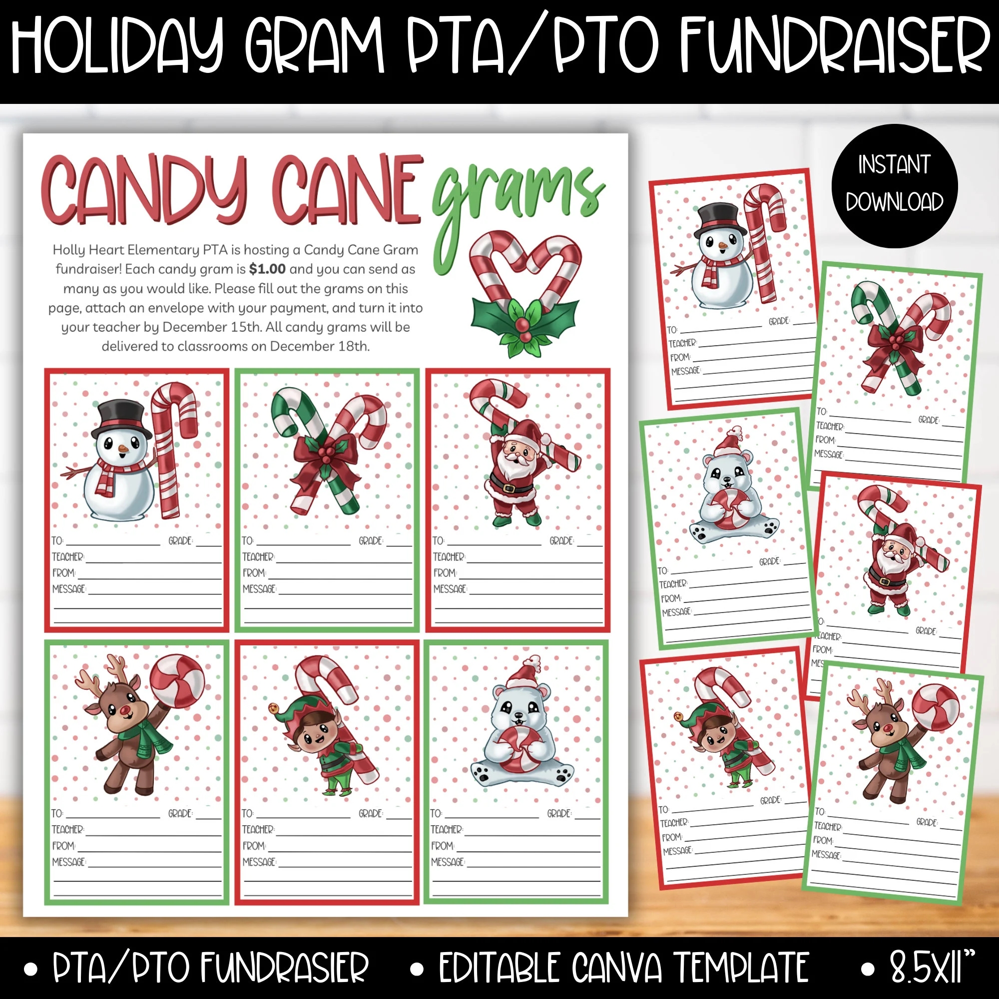 PTA PTO Christmas Candy Cane Grams Fundraiser Template Winter School Fundraiser Ideas Christmas Pta Pto Printable Flyer Candy Cane Gram Etsy