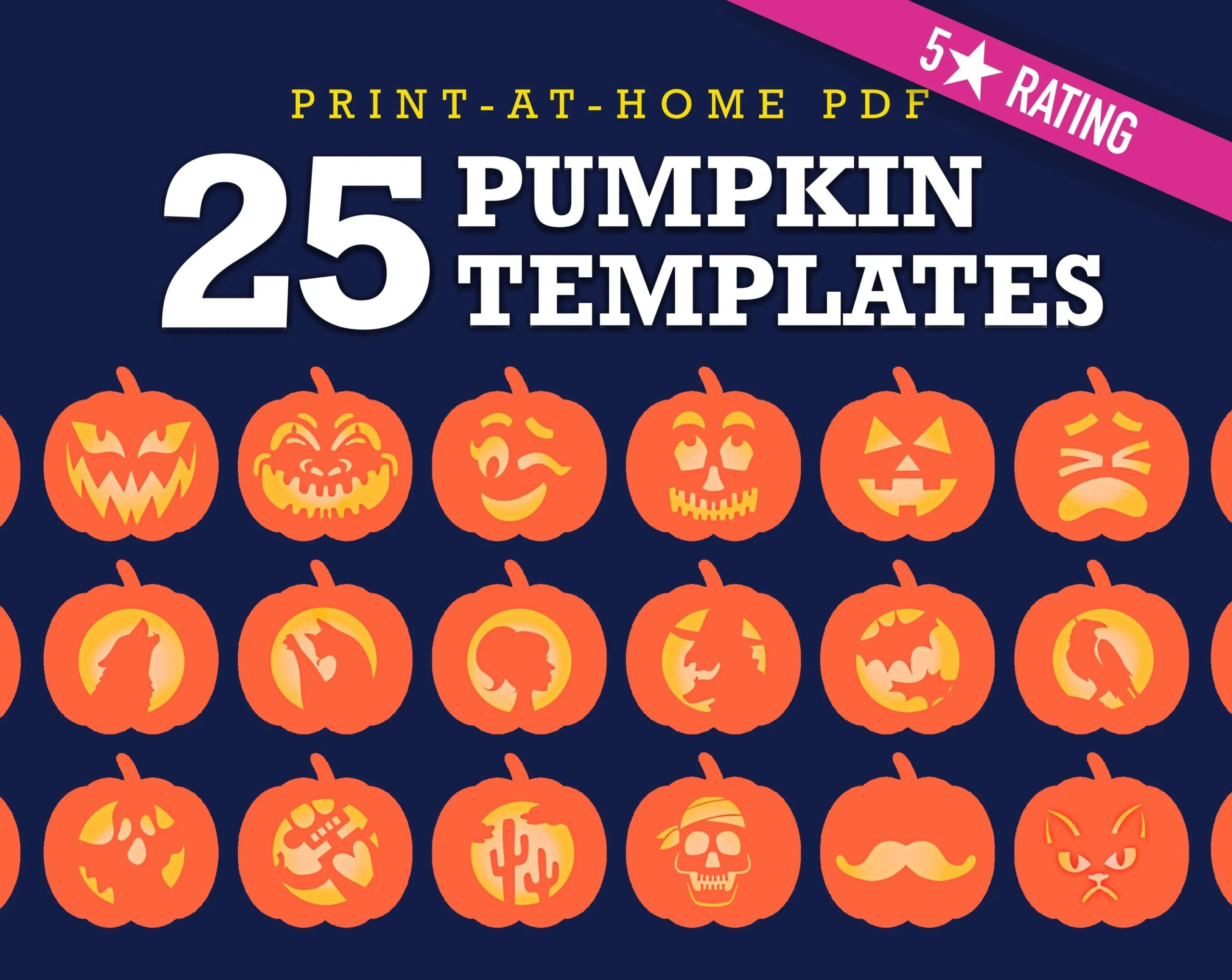 Pumpkin Carving Stencil Packet Printable Digital Download Etsy
