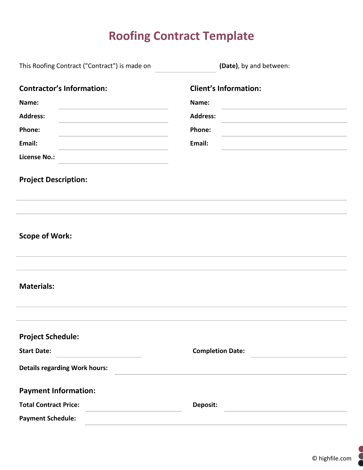 Roofing Contract Template Word Google Docs Highfile