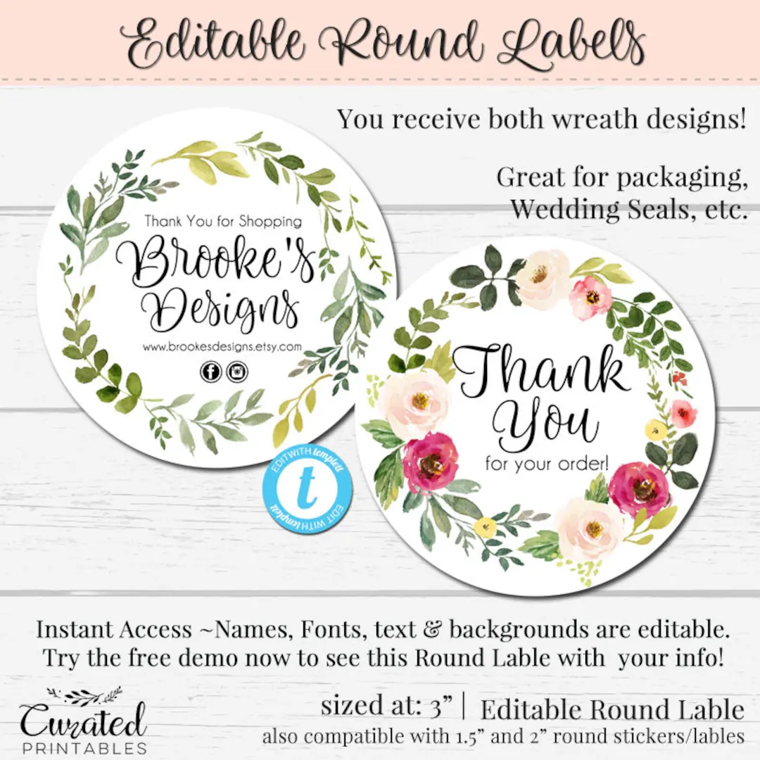 Round Sticker Editable Label 3 Inch Round Label Jar Label DIY Round Sticker Instant Download Sticker Editable Sticker wedding Seal Etsy