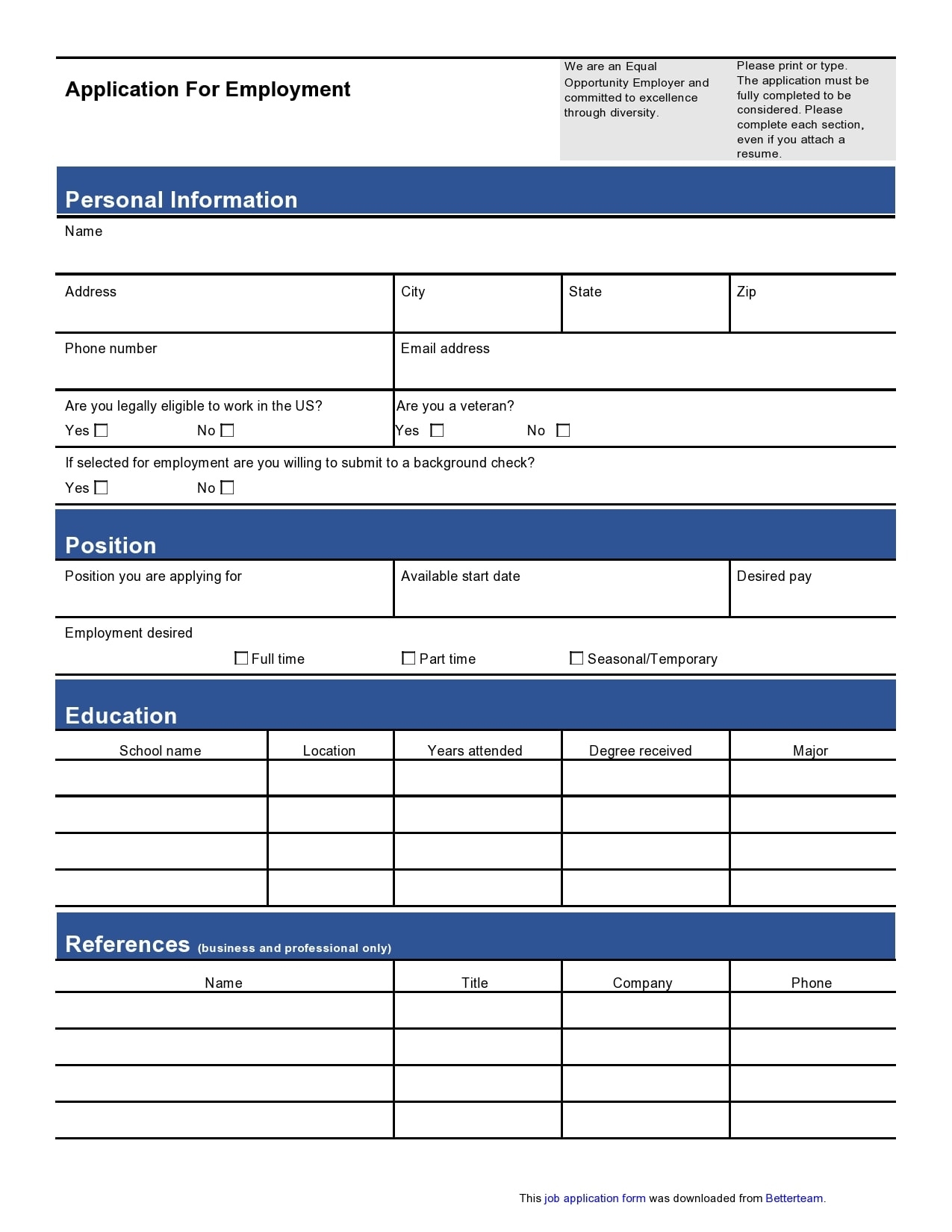 Simple Employment Application Printable Printable Design Resources