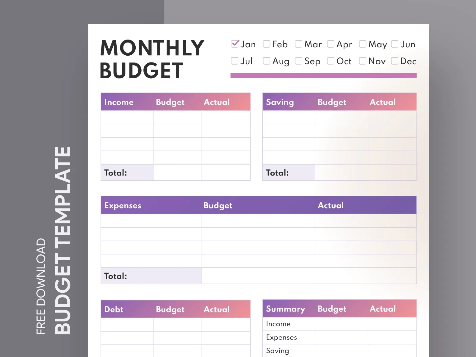 Budget Sheet Template Free Printable