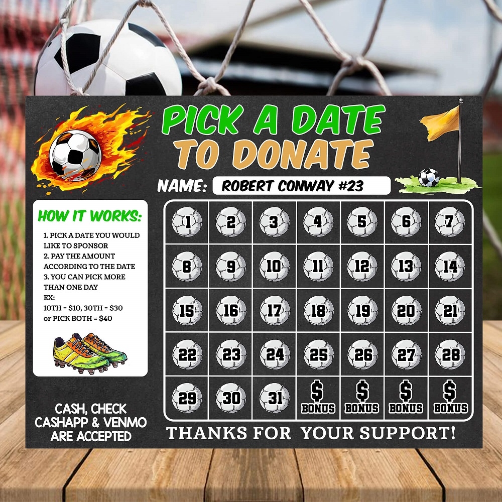Soccer Pick A Date To Donate Fundraising Calendar Template Football Fundraiser Donation Template Made By Teachers