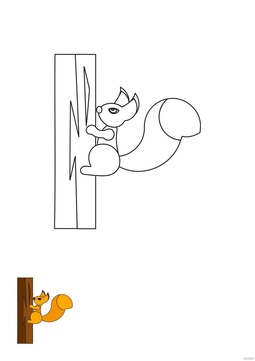 Squirrel On Tree Coloring Page Template In EPS PDF JPG Download Template