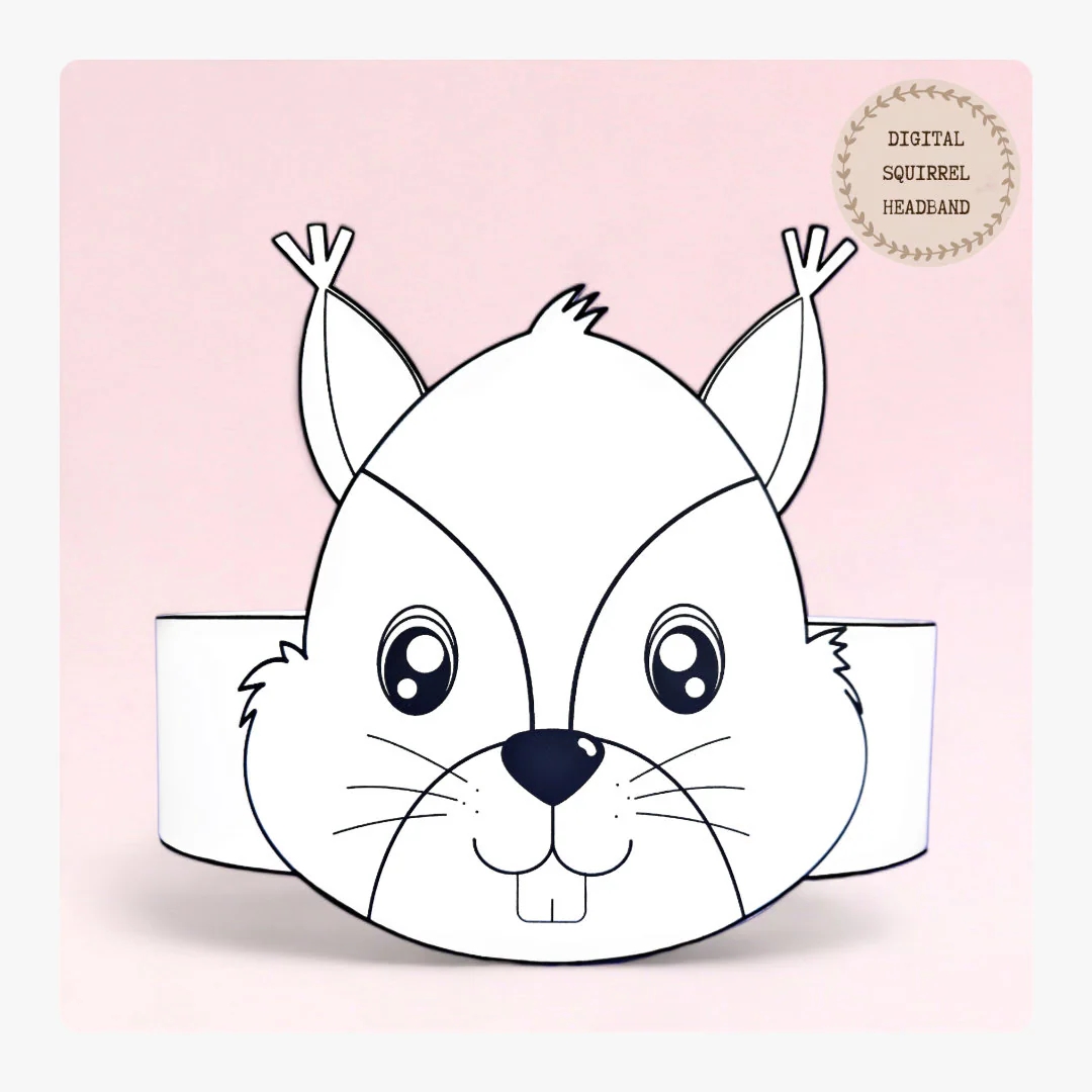 Squirrel Paper Coloring Crown Animal Paper Hat For Kids Instant Download Paper Crown Animals Digital Party Headband Printable Party Mask Etsy