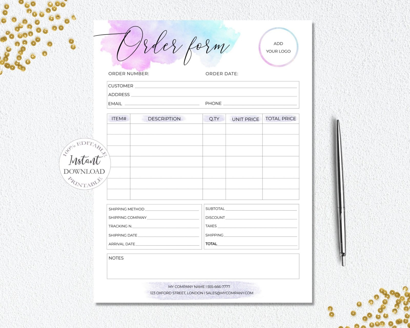 SunRayArt Designs Editable Order Form Template Custom Order Forms