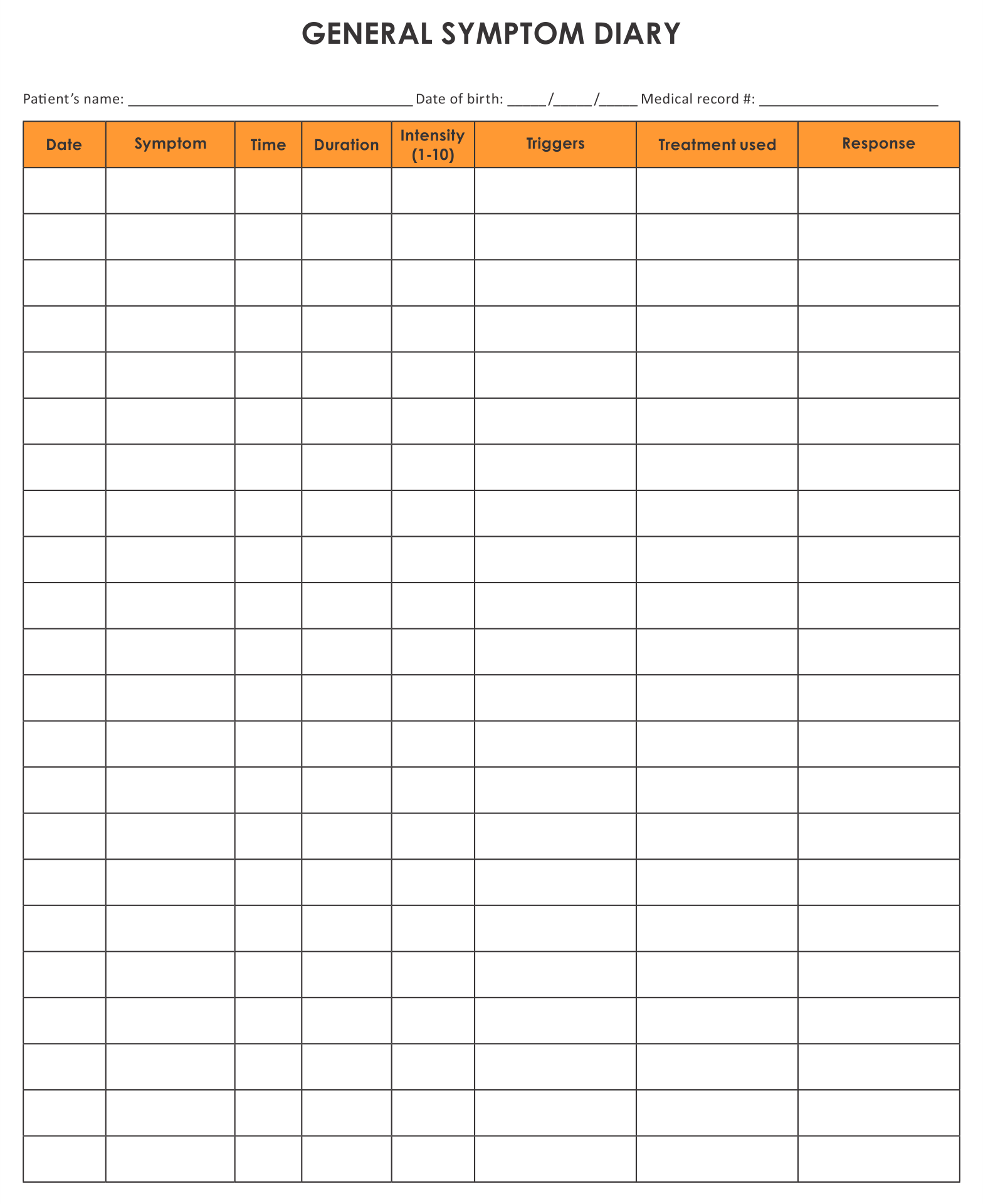 Symptom Journal 10 Free PDF Printables Printablee