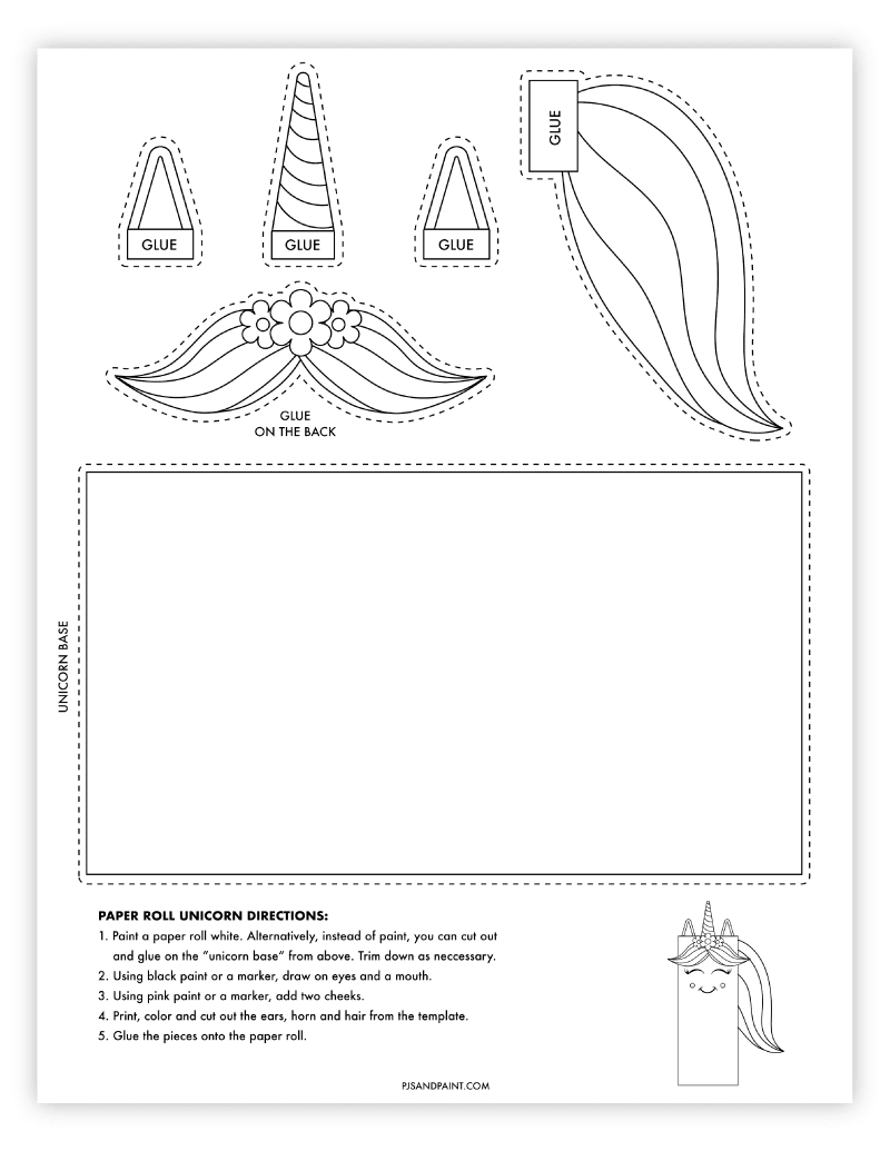 Toilet Paper Roll Unicorn Craft With Free Printable Template Pjs And Paint