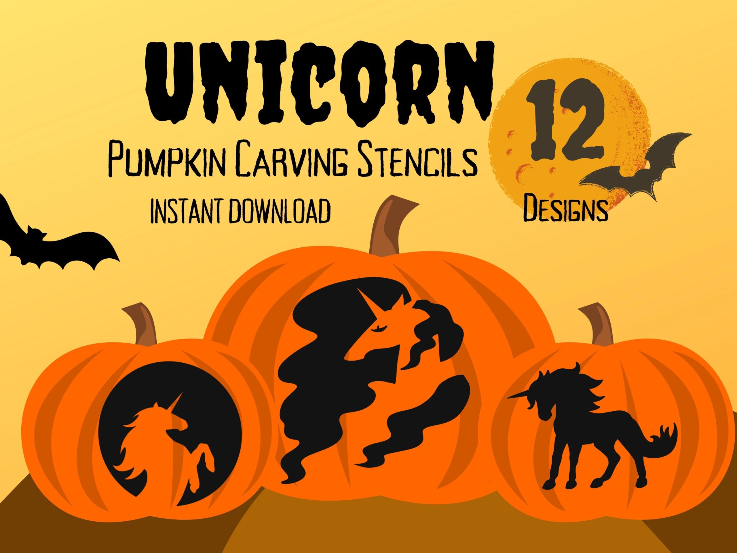Unicorn Pumpkin Carving Stencils For Halloween 12 Unique Jack O lantern Patterns For Girls Etsy