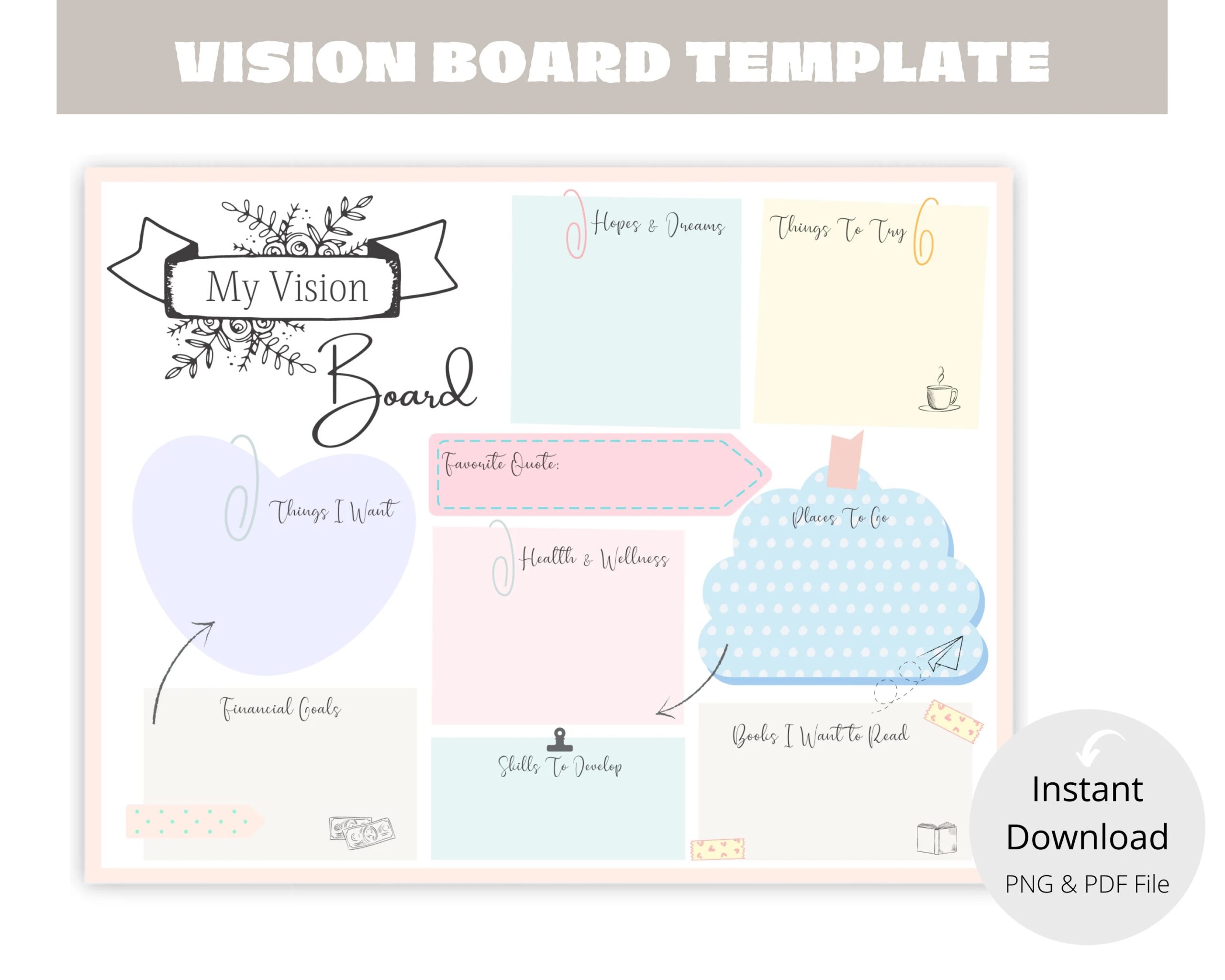 Vision Board Printable Template READY TO PRINT Dream Board 
