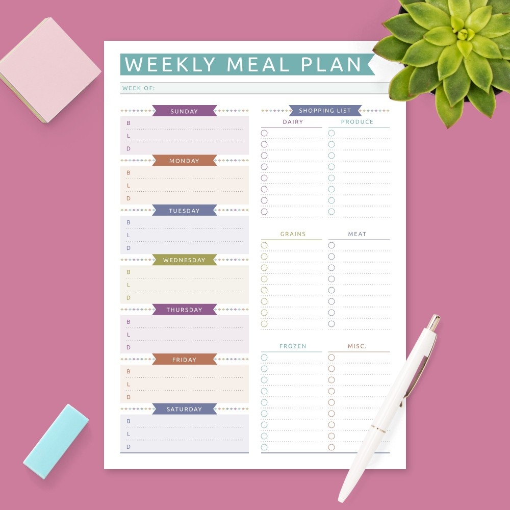 Free Printable Weekly Meal Planner Template With Grocery List