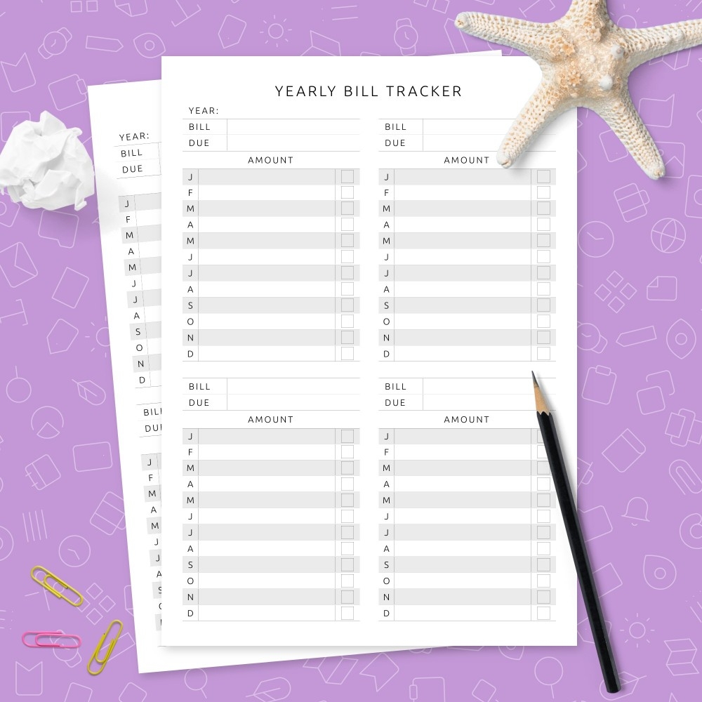 Yearly Bill Tracker Template Template Printable PDF