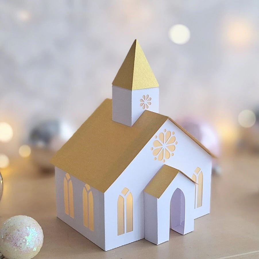 3d paper church christmas house diy tea light paper village