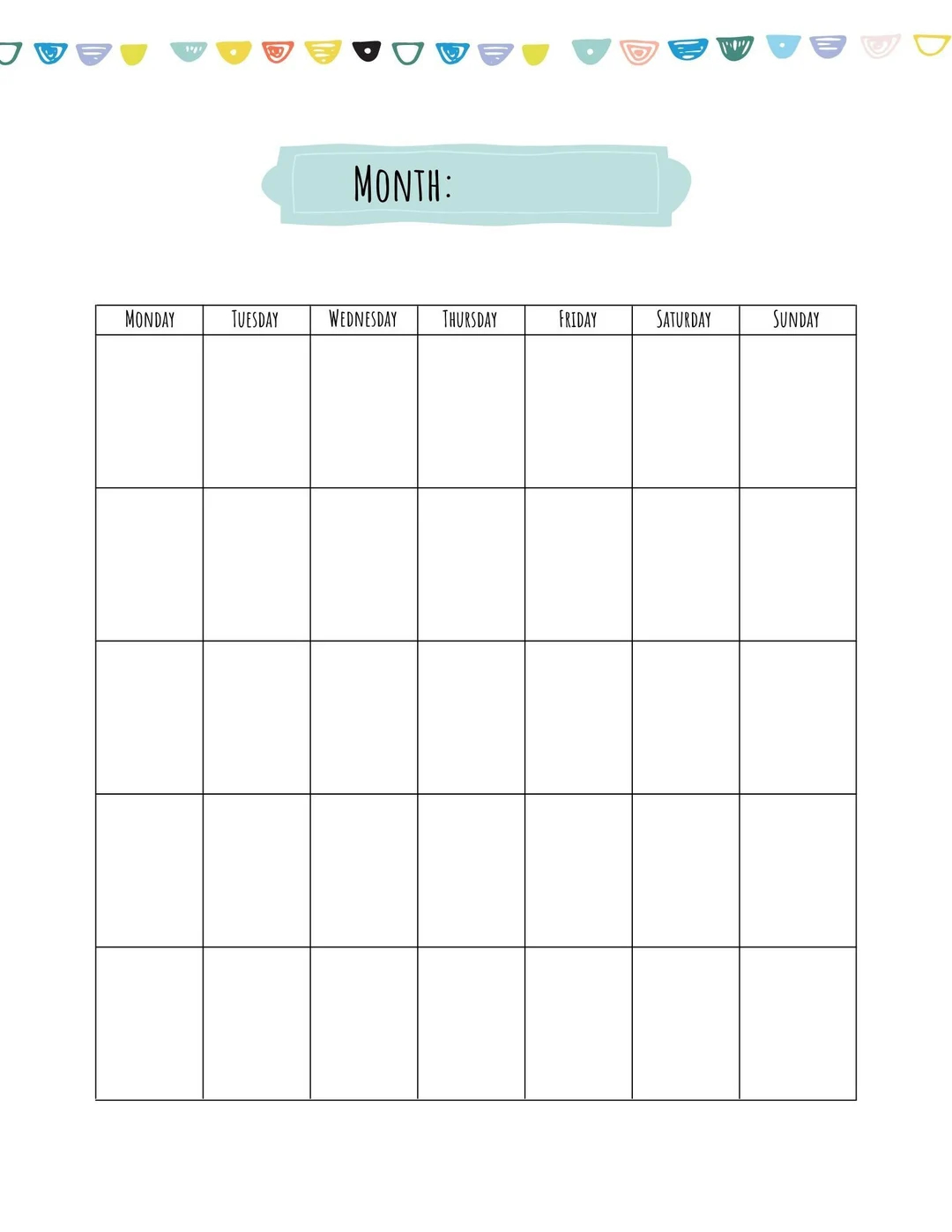 Blank Calendar Templates Printable