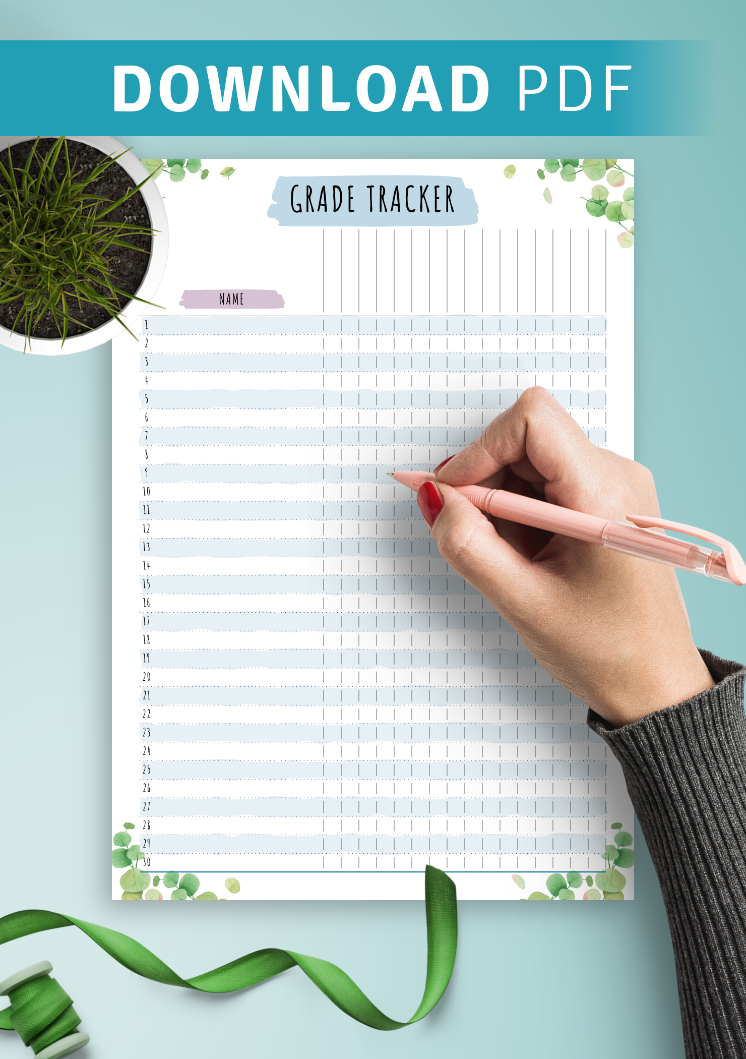 download printable gradebook template floral style pdf