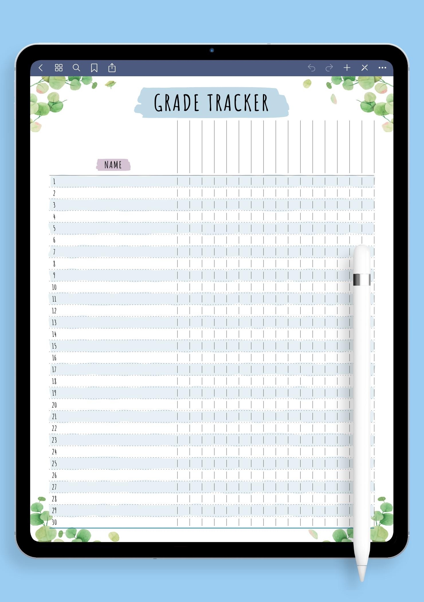 download printable gradebook template floral style pdf