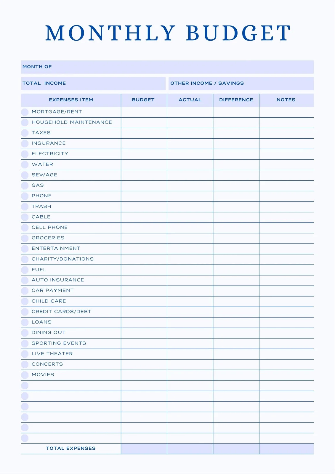 free and customizable budget templates