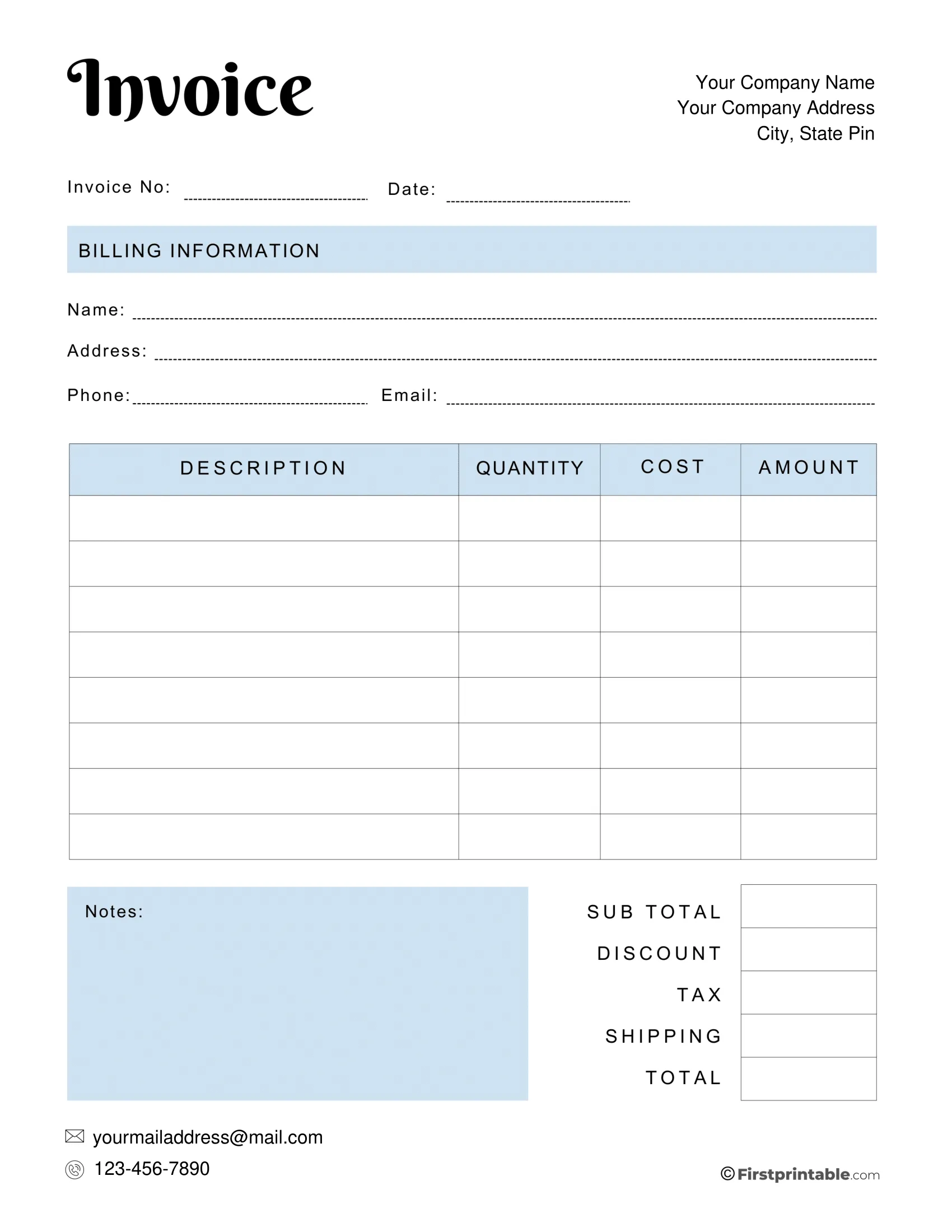 Printable Invoice Templates Word