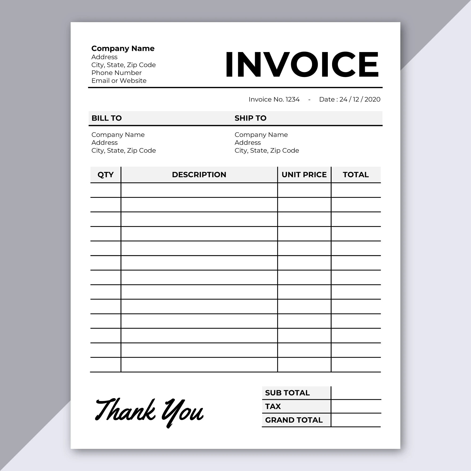 invoice template printable invoice editable invoice receipt microsoft word invoice digital order form a4 us letter size etsy