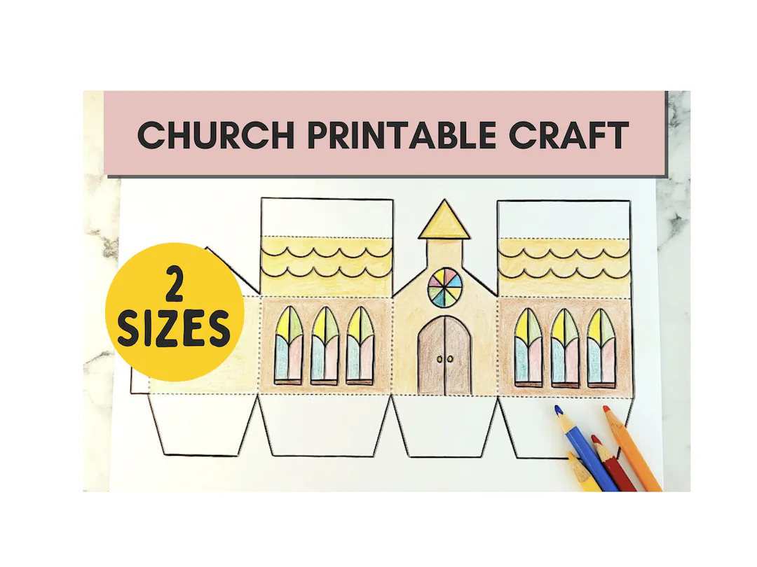 printable paper church paper church kit sunday school craft instant download pdf 3d paper church art paper house template bible study etsy