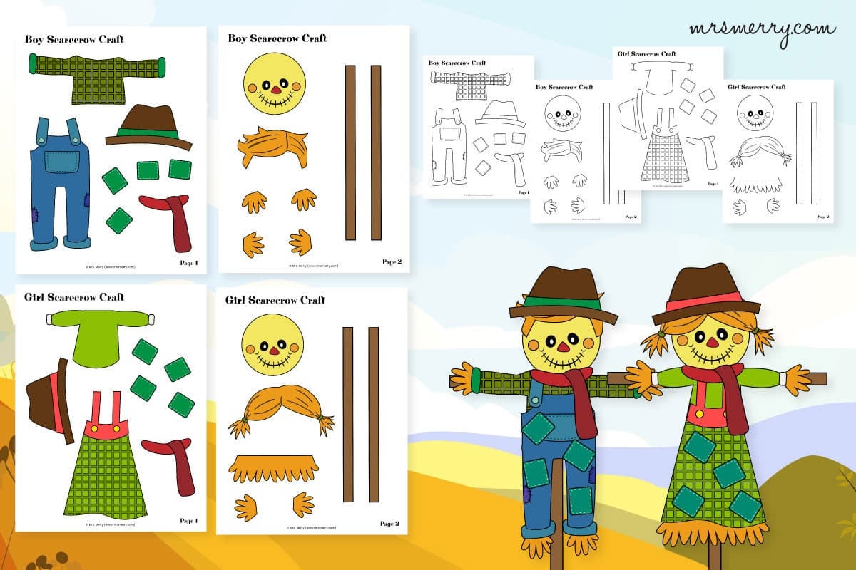 scarecrow template cut and paste printable craft mrs merry